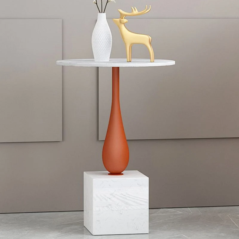 Moderne 30 cm brede bijzettafel met rond stenen blad en bijzettafel Clearhalo