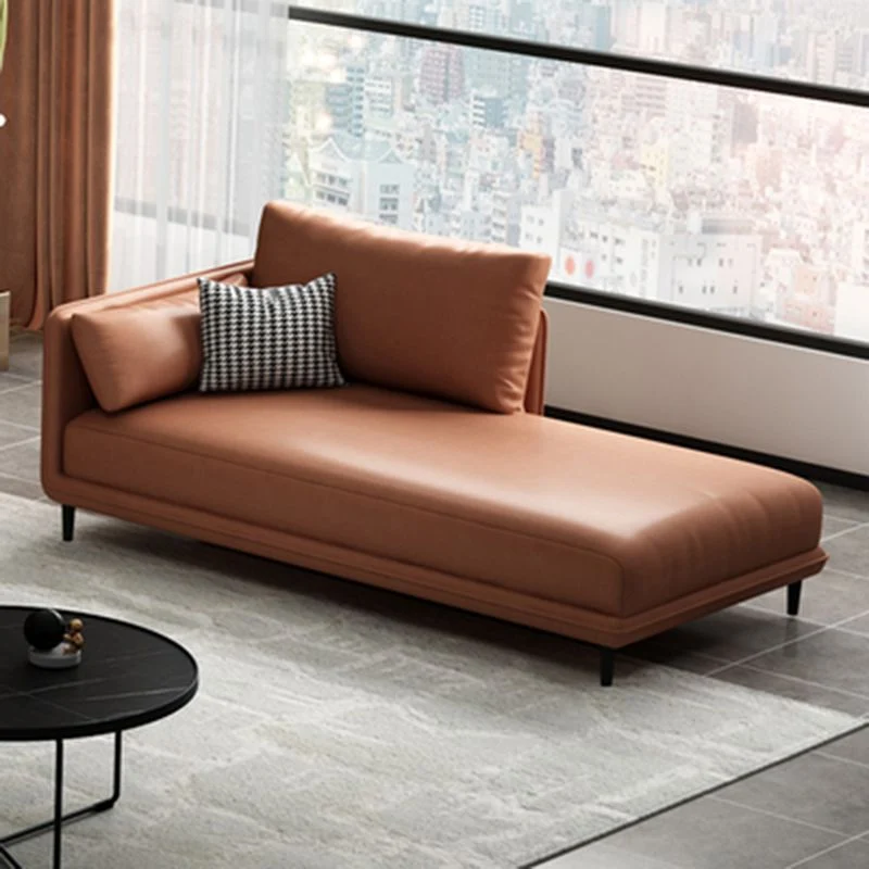 Moderne eenarmige chaise longue van kunstleer, stoel met vierkante armleuningen Clearhalo