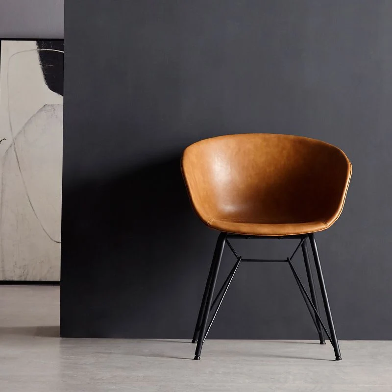 Moderne fauteuil leren eetkamerstoel voor binnen met metalen frame Clearhalo