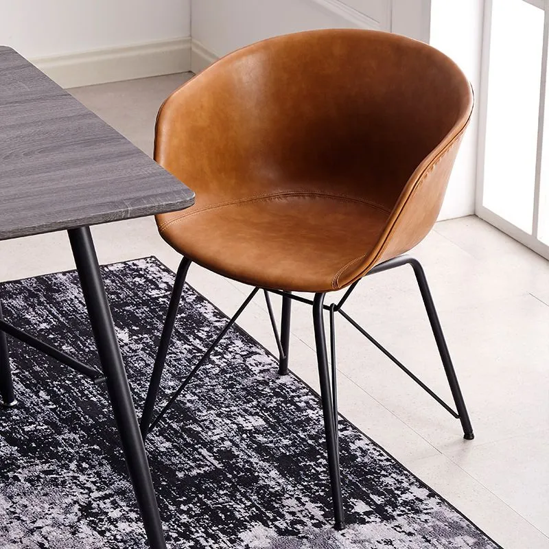 Moderne fauteuil leren eetkamerstoel voor binnen met metalen frame Clearhalo