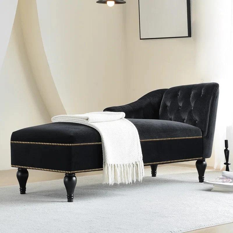 Moderne fluwelen gestoffeerde chaise longue met één arm en spijkerkopafwerking Clearhalo