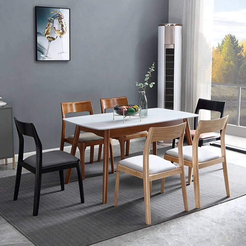 Moderne gestoffeerde armloze stoel Home massief houten eetkamerstoel Clearhalo