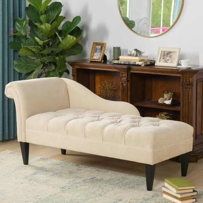 Moderne, gestoffeerde chaise longue met één arm en een gestoffeerde katoenmix Clearhalo