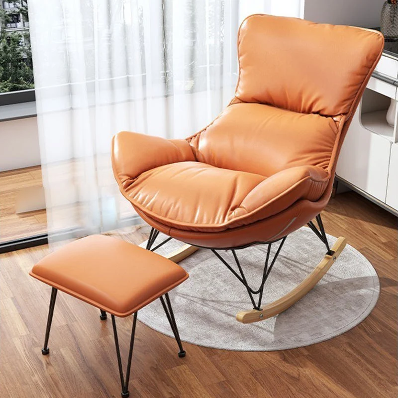 Moderne gestoffeerde schommelstoel met metalen frame en draaistoel met poef Clearhalo