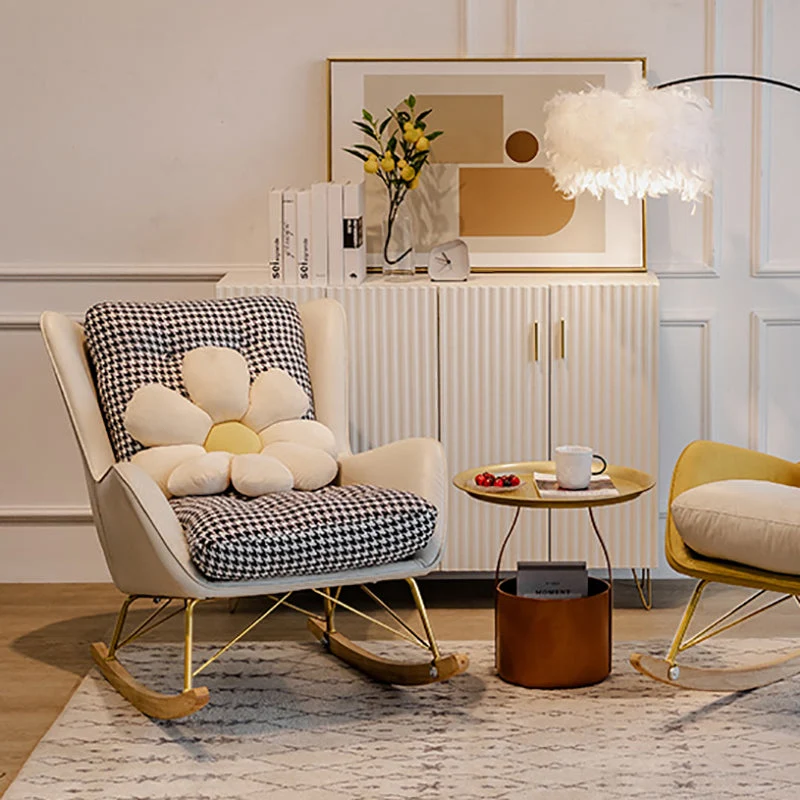 Moderne gestoffeerde schommelstoel met metalen frame, wrijvingsbestendige schommelstoel voor thuis Clearhalo