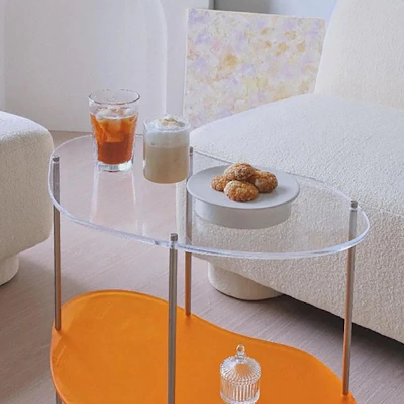 Moderne glazen bijzettafel met 4 poten en dubbele laag hoekbank Clearhalo