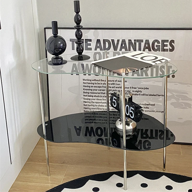 Moderne glazen bijzettafel met 4 poten en dubbele laag hoekbank Clearhalo