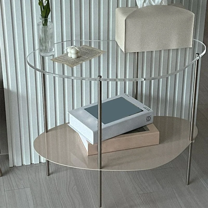 Moderne glazen bijzettafel met 4 poten en dubbele laag hoekbank Clearhalo