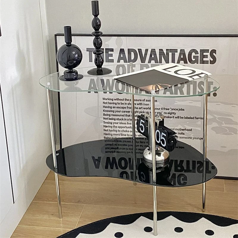 Moderne glazen bijzettafel met 4 poten en dubbele laag hoekbank Clearhalo