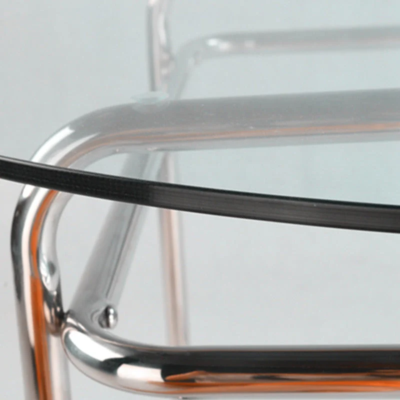 Moderne glazen ronde bijzettafel en 27,5"/31,5" brede metalen sledebijzettafel Clearhalo
