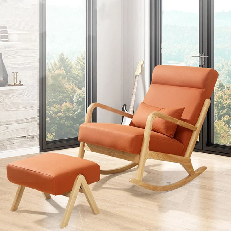 Moderne houten basis schommelstoel voor thuis, lounge vrije tijd luie stoel voor balkon Clearhalo