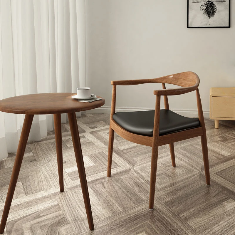 Moderne houten eetkamerstoel met open rug en gestoffeerde fauteuil Clearhalo
