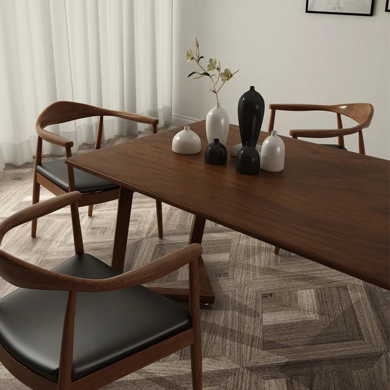 Moderne houten eetkamerstoel met open rug en gestoffeerde fauteuil Clearhalo