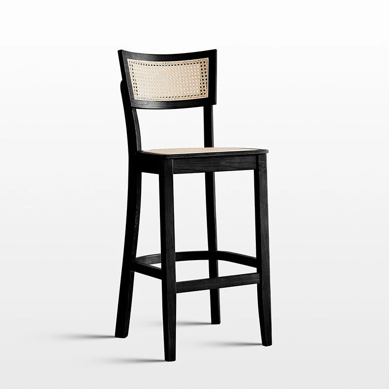 Moderne massief houten barkruk met voetsteun en lage rugleuning Clearhalo