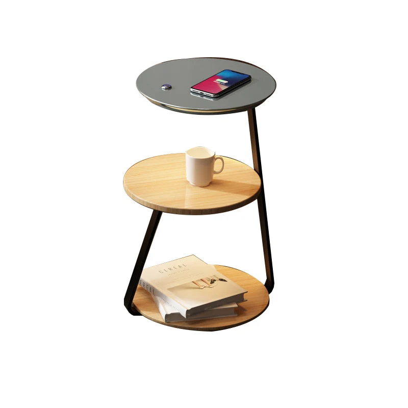 Moderne massief houten ronde bijzettafel met woonkameraccent op 3 niveaus Clearhalo