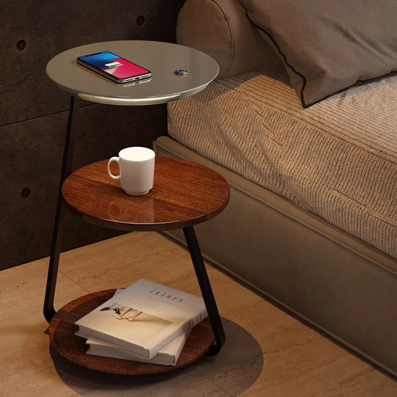 Moderne massief houten ronde bijzettafel met woonkameraccent op 3 niveaus Clearhalo