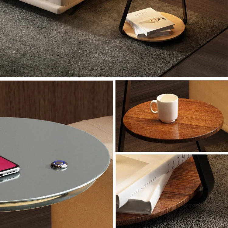 Moderne massief houten ronde bijzettafel met woonkameraccent op 3 niveaus Clearhalo