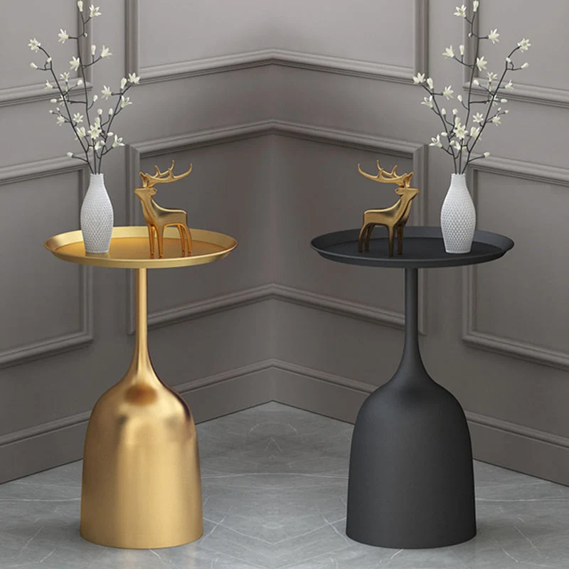 Moderne metalen bijzettafel op voetstuk, 60 cm hoge ronde bijzettafel Clearhalo