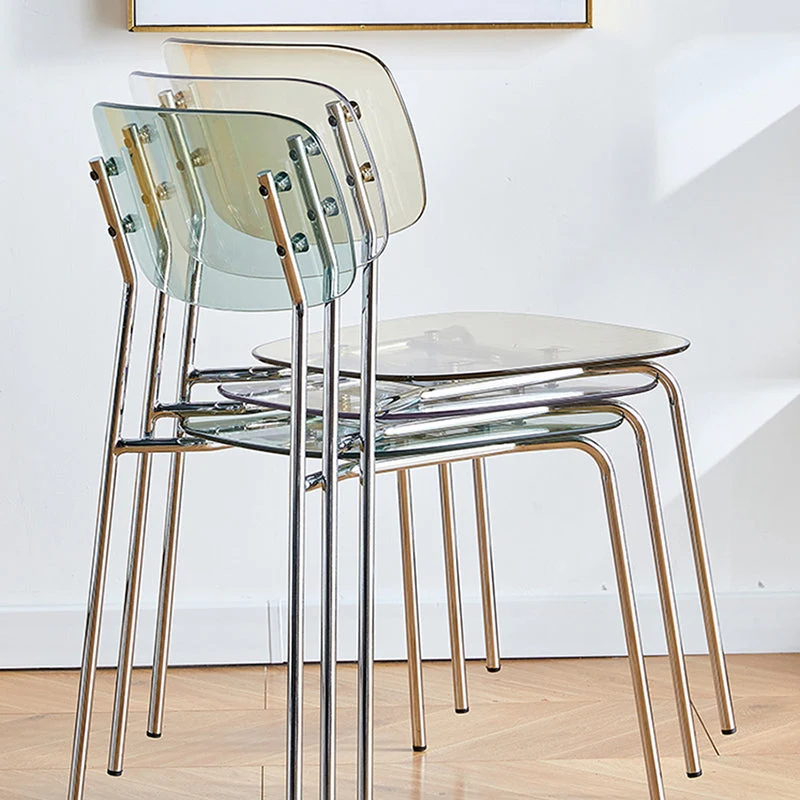 Moderne metalen eetkamerstoel voor binnen en buiten, thuis, armloze stapelbare zijstoel Clearhalo