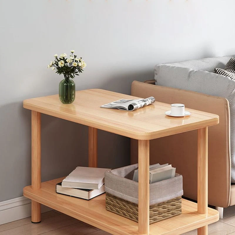 Moderne rechthoekige hoektafel met dubbele laag houten bijzettafel Clearhalo