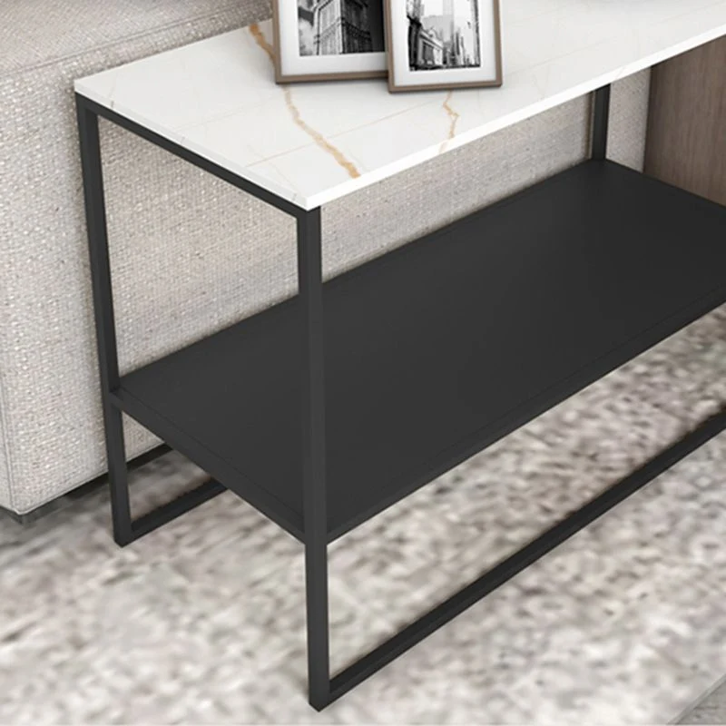 Moderne rechthoekige stenen bijzettafel, sledebank, bijzettafel met plank Clearhalo
