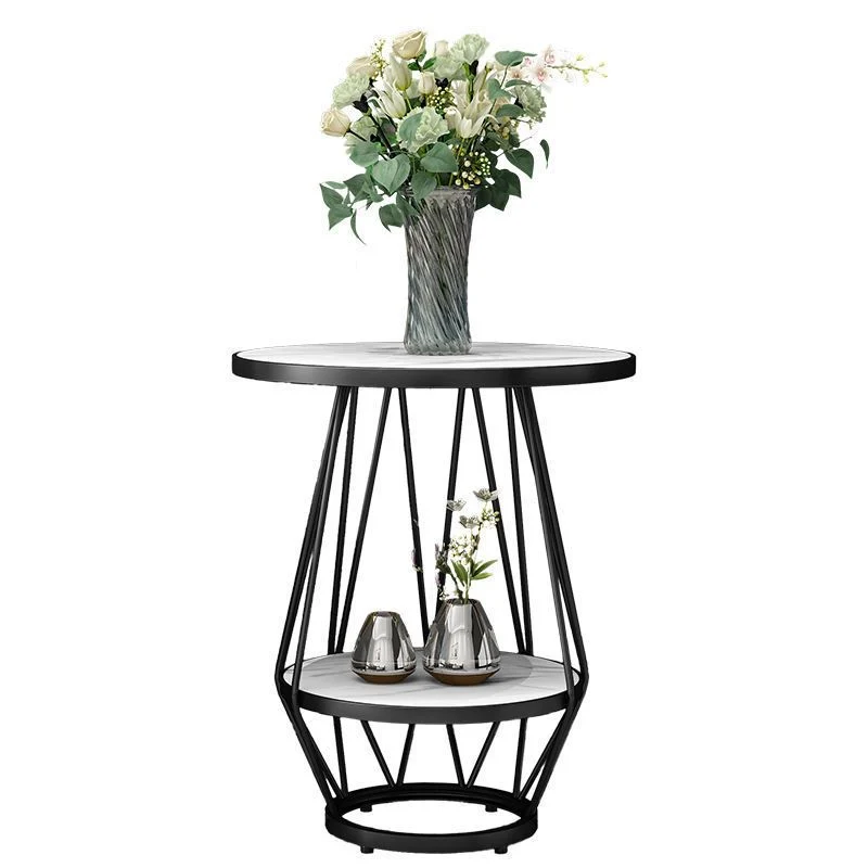 Moderne ronde bijzettafel, bijzettafeltje met goud/zwart metalen frame van 60 cm Clearhalo