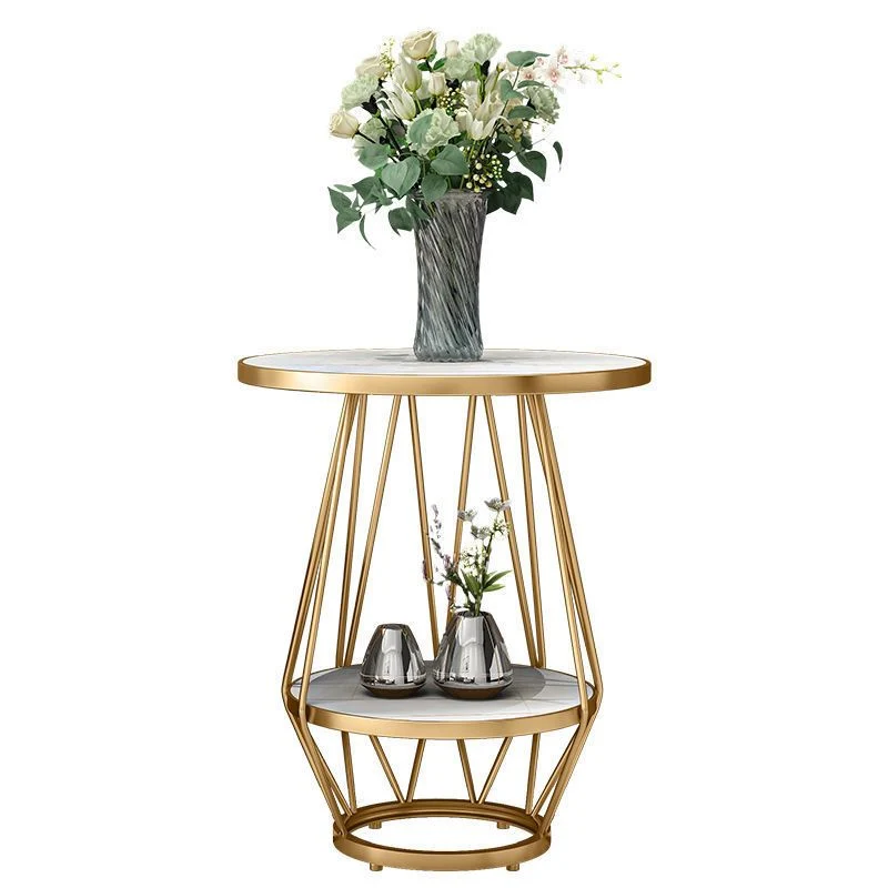 Moderne ronde bijzettafel, bijzettafeltje met goud/zwart metalen frame van 60 cm Clearhalo