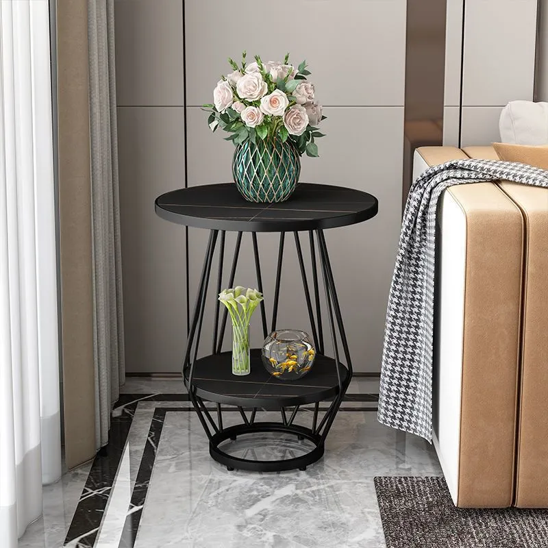 Moderne ronde bijzettafel, bijzettafeltje met goud/zwart metalen frame van 60 cm Clearhalo