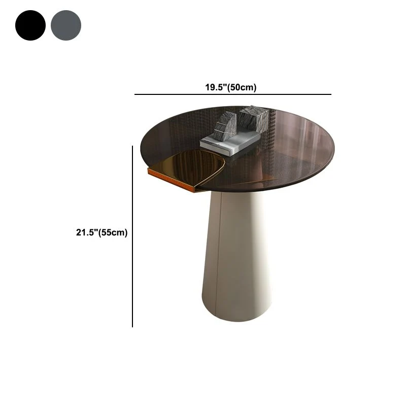 Moderne ronde bijzettafel met glazen blad en 21,65 inch hoge lederen voetstukbijzettafel Clearhalo