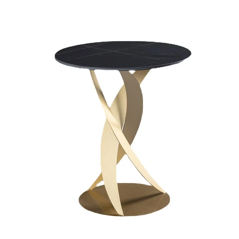 Moderne ronde bijzettafel met leistenen blad en 60 cm hoge metalen abstracte bijzettafel Clearhalo