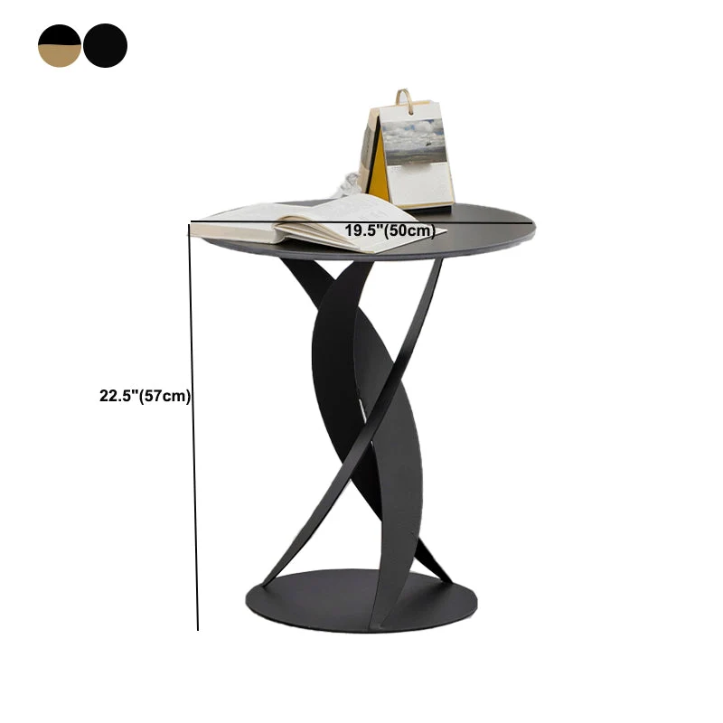 Moderne ronde bijzettafel met leistenen blad en 60 cm hoge metalen abstracte bijzettafel Clearhalo