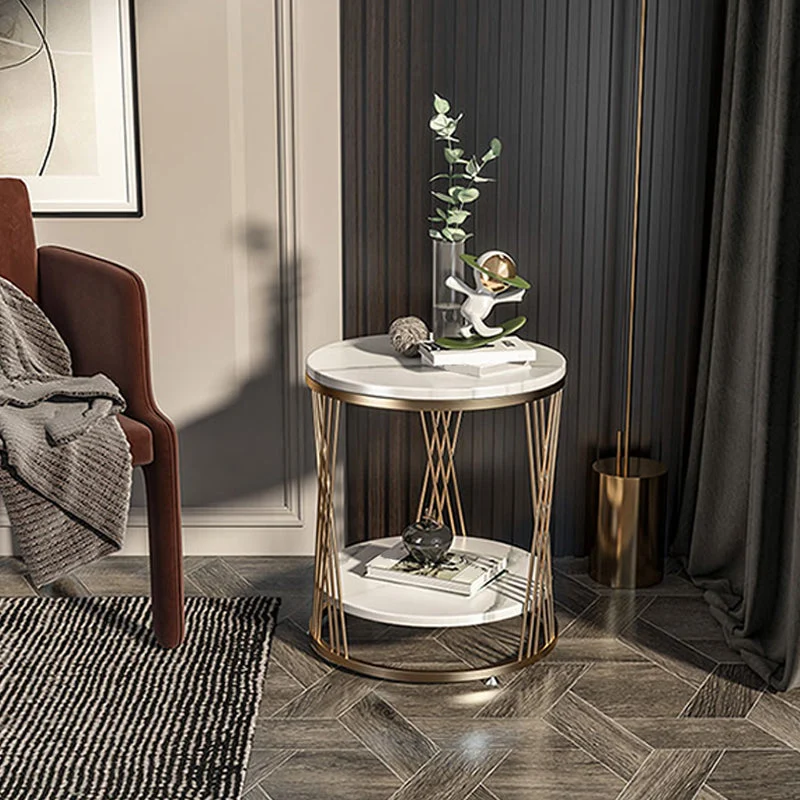 Moderne ronde bijzettafel Minimalistische leistenen hoekbank met opbergruimte Clearhalo