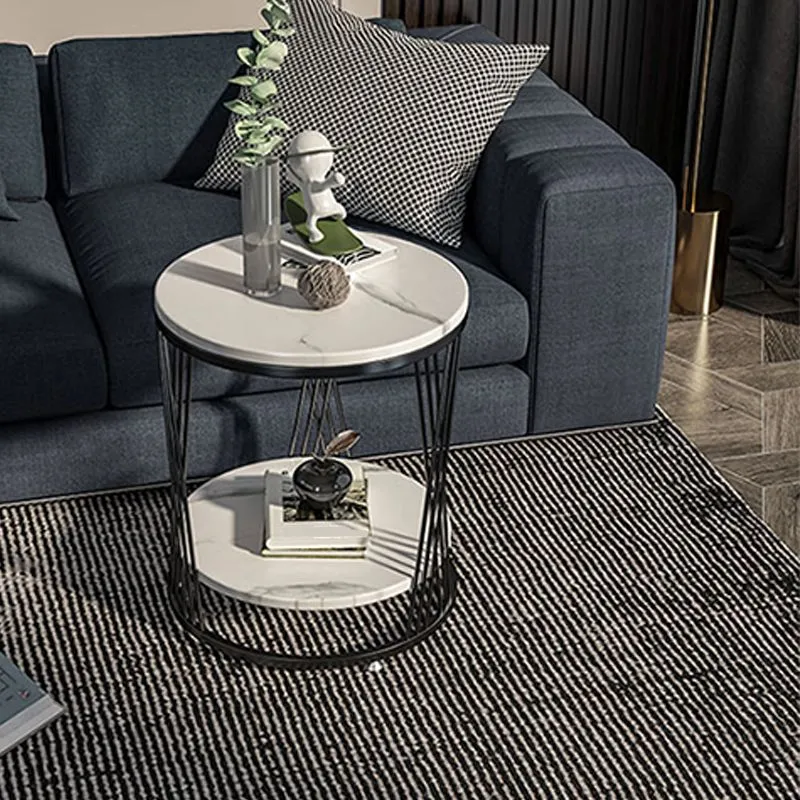Moderne ronde bijzettafel Minimalistische leistenen hoekbank met opbergruimte Clearhalo