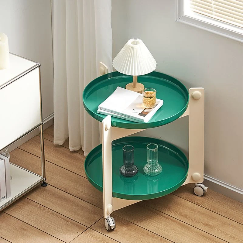 Moderne ronde bijzettafel van acryl met blad op zwenkwielen, blad 2 - bijzettafelset Clearhalo