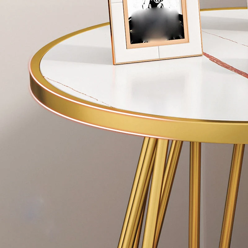 Moderne ronde bijzettafel van leisteen, bijzettafel van metaal met plank en plank Clearhalo