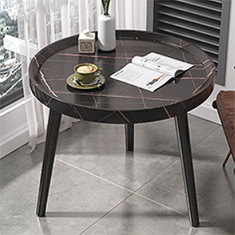 Moderne ronde/ovale houten bijzettafel met dienblad en bijzettafel zwart/wit/bruin Clearhalo