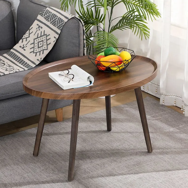 Moderne ronde/ovale houten bijzettafel met dienblad en bijzettafel zwart/wit/bruin Clearhalo