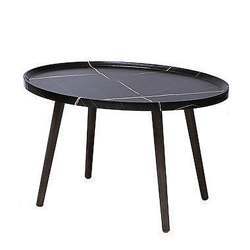 Moderne ronde/ovale houten bijzettafel met dienblad en bijzettafel zwart/wit/bruin Clearhalo