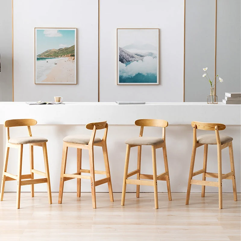 Moderne rugleuning armloze tegenkruk hout melk theewinkel barkruk met kussen Clearhalo