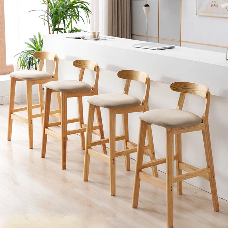 Moderne rugleuning armloze tegenkruk hout melk theewinkel barkruk met kussen Clearhalo