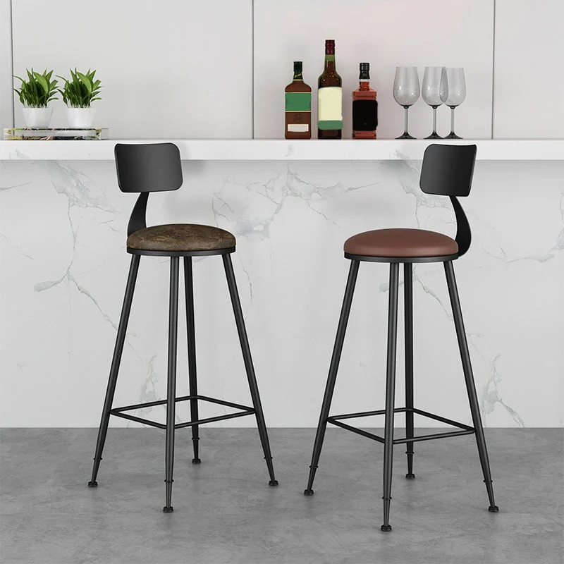 Moderne rugleuning armloze tegenkruk ijzeren barkruk met leren kussen voor eetkamer Clearhalo