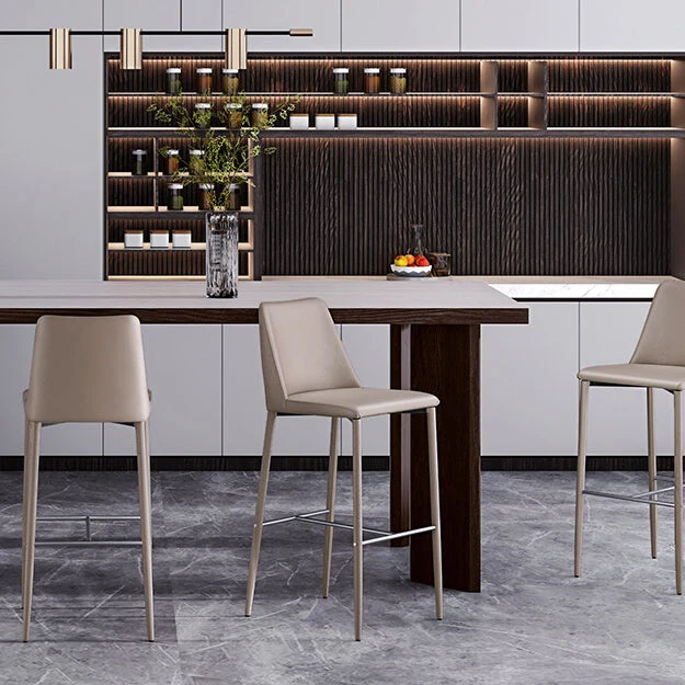 Moderne rugleuning barkruk lederen metalen basis tegenkruk voor woonkamer Clearhalo
