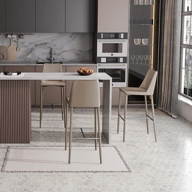 Moderne rugleuning barkruk lederen metalen basis tegenkruk voor woonkamer Clearhalo