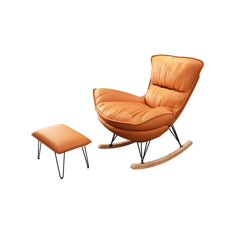Moderne schommelstoel, gestoffeerd met knopen en donkere poten, schommelstoel met rugleuning Clearhalo