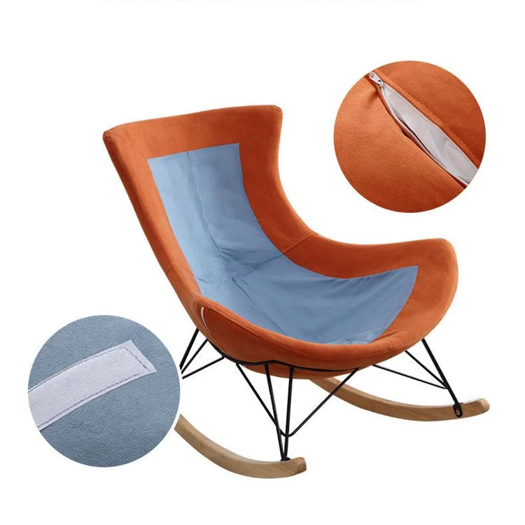 Moderne schommelstoel, gestoffeerd met knopen en donkere poten, schommelstoel met rugleuning Clearhalo