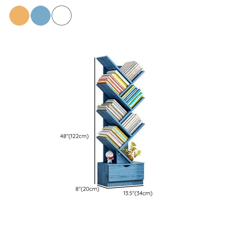 Moderne standaard boekenplank met open achterkant, ontworpen houten boekenkast met laden voor studeerkamer Clearhalo