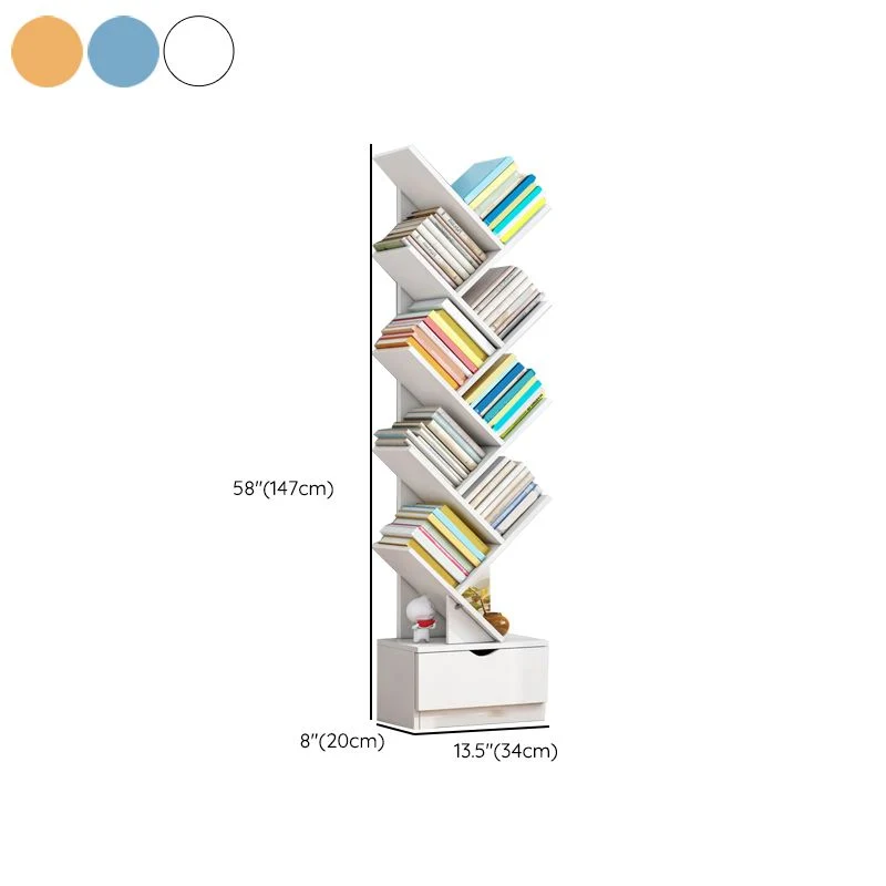 Moderne standaard boekenplank met open achterkant, ontworpen houten boekenkast met laden voor studeerkamer Clearhalo