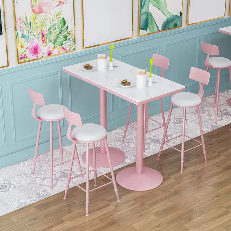 Moderne stijl ijzeren barkruk met voetsteun Milk Tea Shop roze barkruk 30 inch Clearhalo
