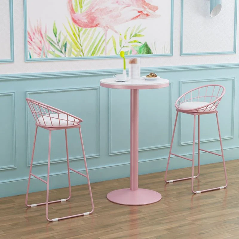 Moderne stijl ijzeren barkruk met voetsteun Milk Tea Shop roze barkruk 30 inch Clearhalo