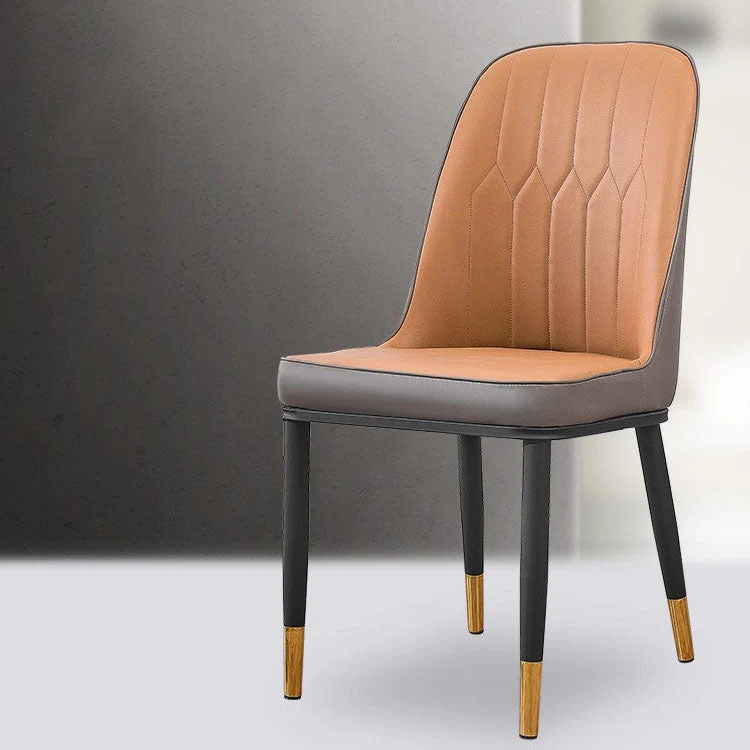 Moderne stijl metalen armloze stoel kunstleer bijzetstoel voor eetkamer Clearhalo